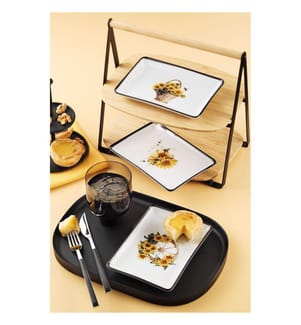 Set d'assiettes, 3 pièces, noir, 100% PORCELAINE