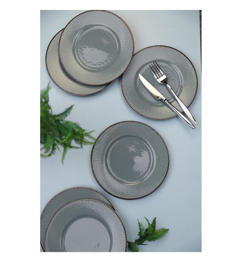 Cake Serving Set, 6 Pieces, Grey, 100% Porcelain