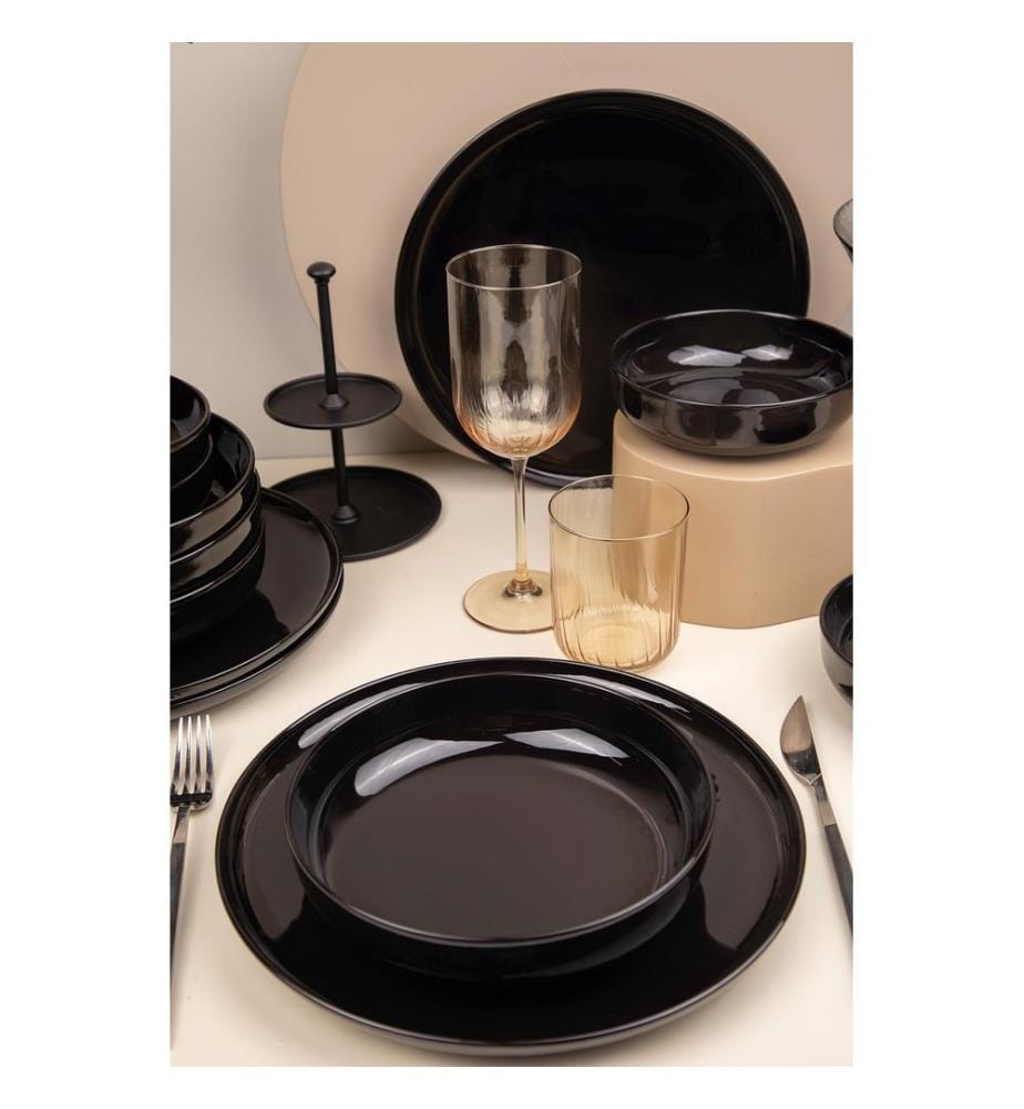 Essgeschirr, 12-teilig, Schwarz, 100 % Porzellan