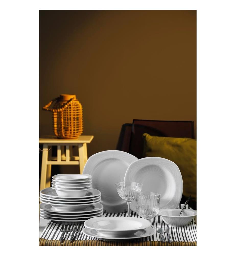 Service de table, 18 pièces, blanc, 100% porcelaine