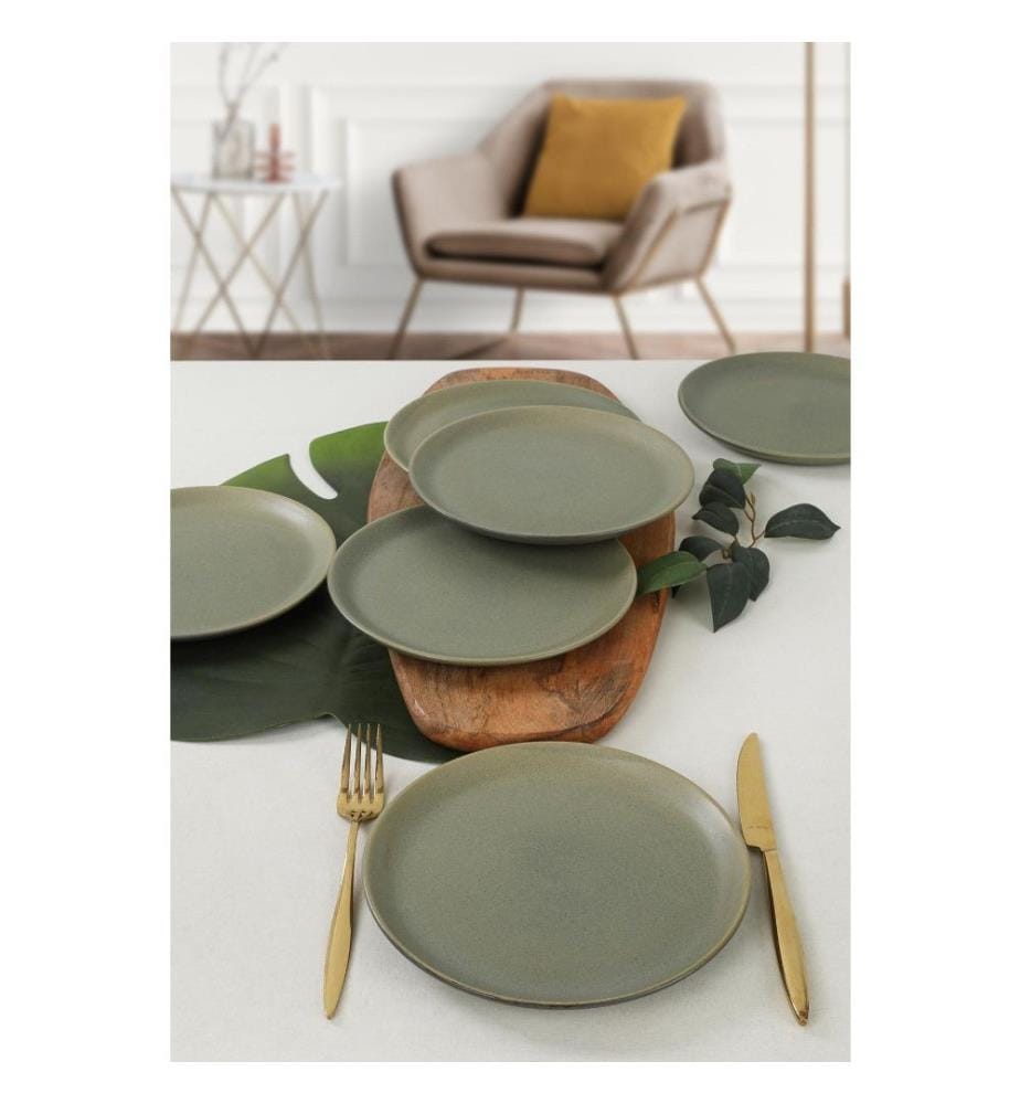 Set d'assiettes à dessert, 6 pièces, vert, céramique, n'absorbe pas l'eau