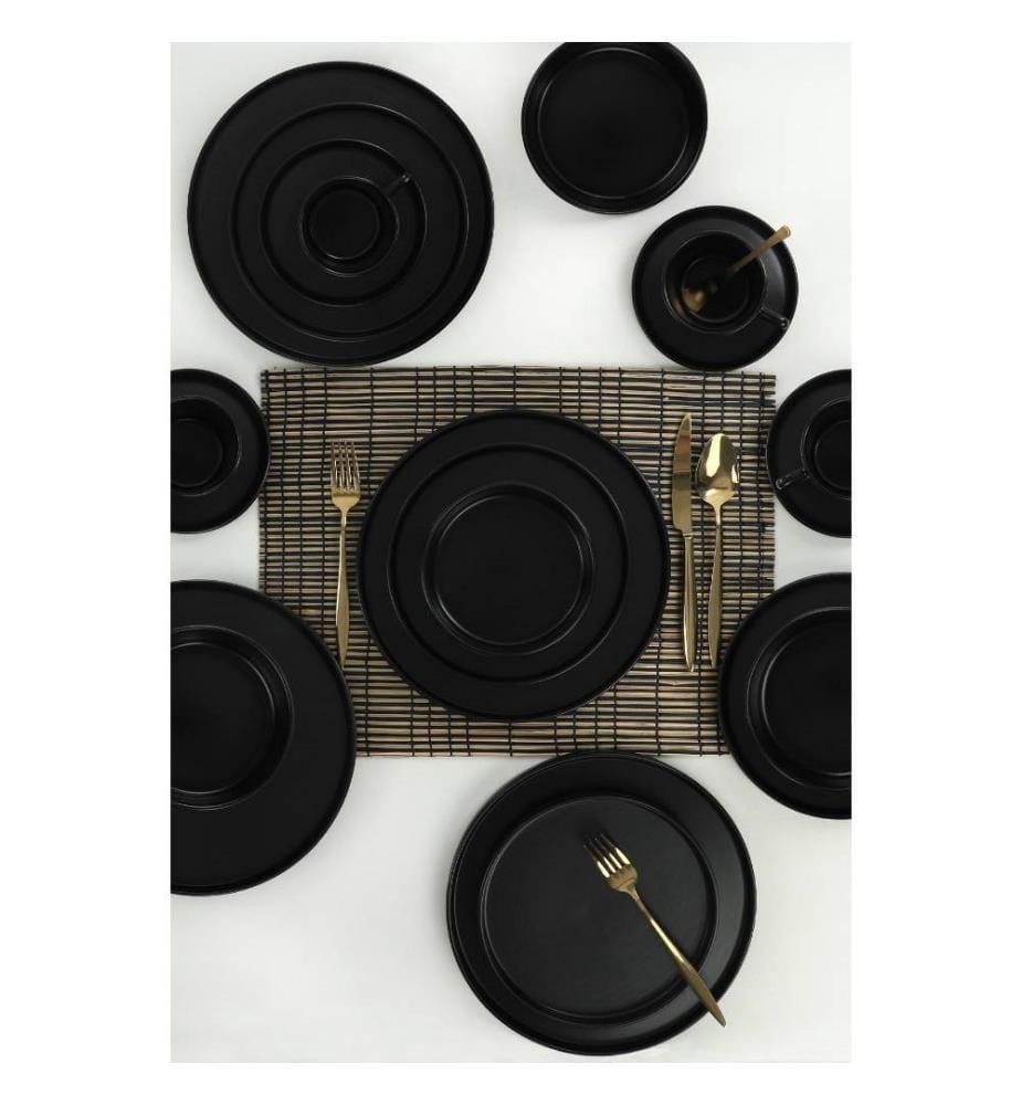 Service de table, 20 pièces, noir mat, grès céramique, n'absorbe pas l'eau