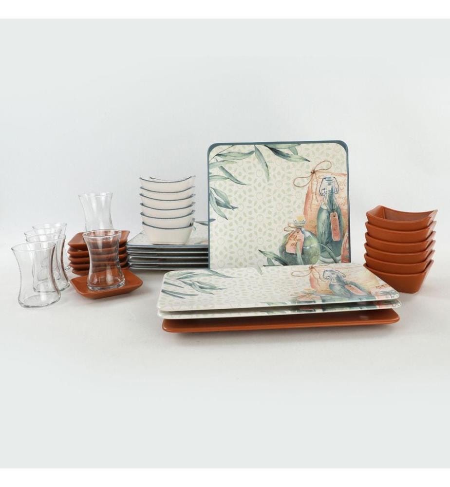 Frühstücksset, 33-teilig, mehrfarbig, Keramik-Steinzeug, wasserabweisend
