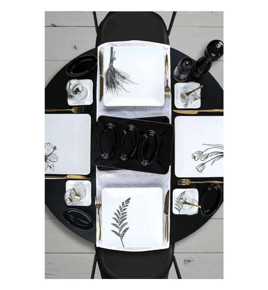 Breakfast Set, 20 Pieces, Black, White, Ceramic, Does Not ABSorb Water