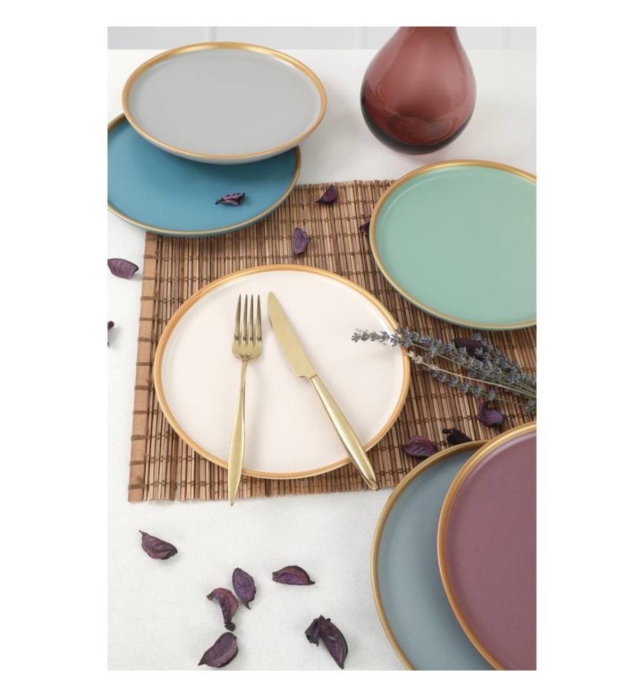 Set d'assiettes à dessert en céramique, 6 pièces, bleu, vert, rose, blanc, gris, blanc, 100% céramique