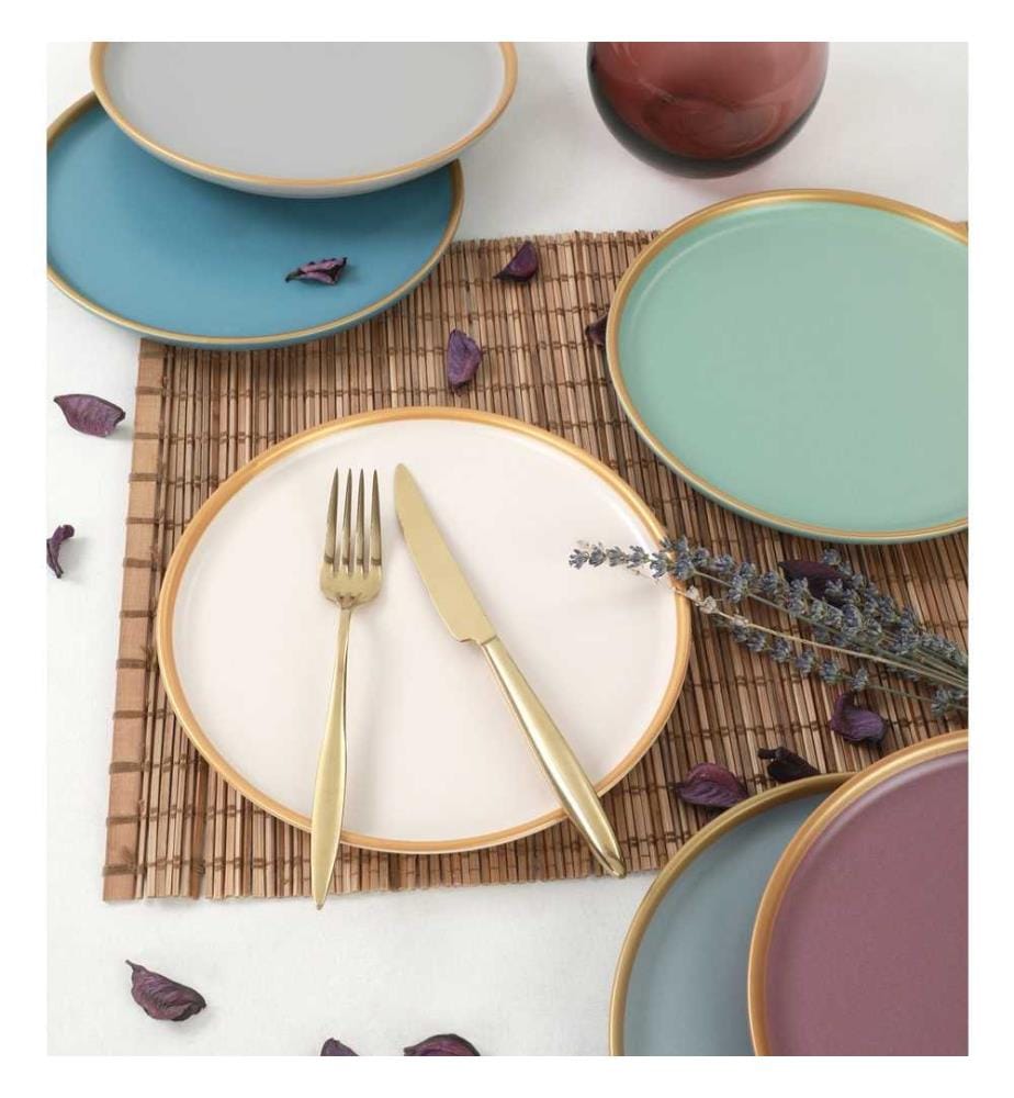 Set d'assiettes à dessert en céramique, 6 pièces, bleu, vert, rose, blanc, gris, blanc, 100% céramique