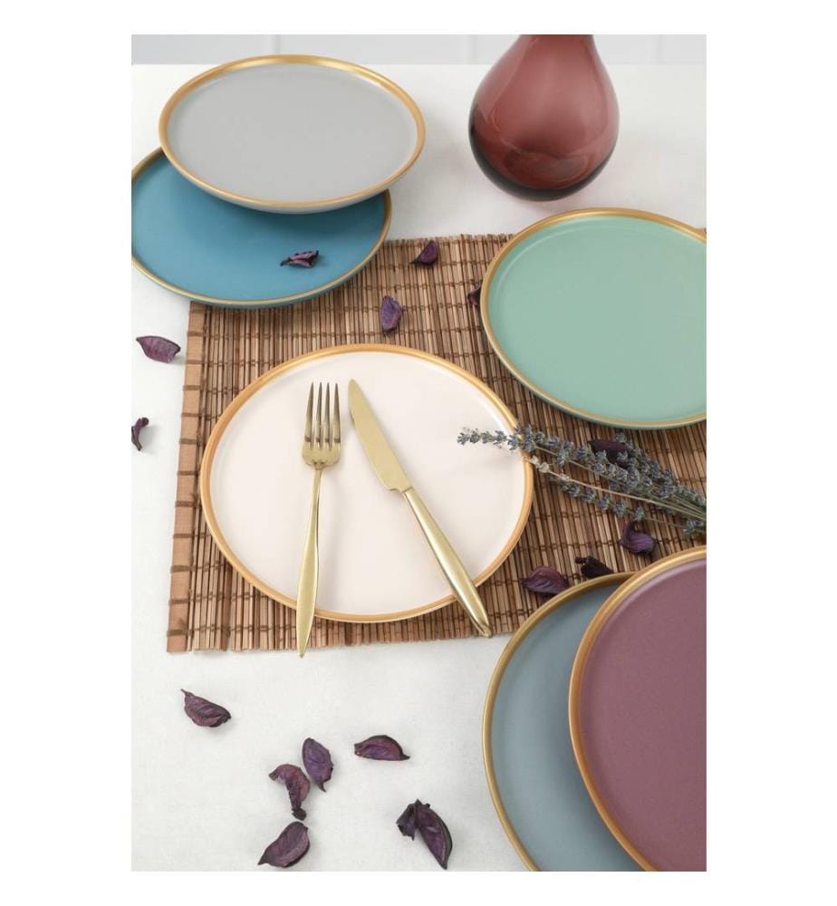 Set d'assiettes à dessert en céramique, 6 pièces, bleu, vert, rose, blanc, gris, blanc, 100% céramique