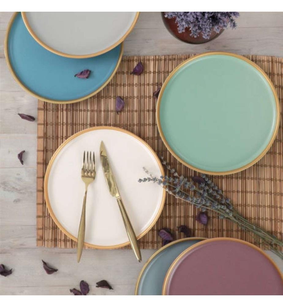 Set d'assiettes à dessert en céramique, 6 pièces, bleu, vert, rose, blanc, gris, blanc, 100% céramique
