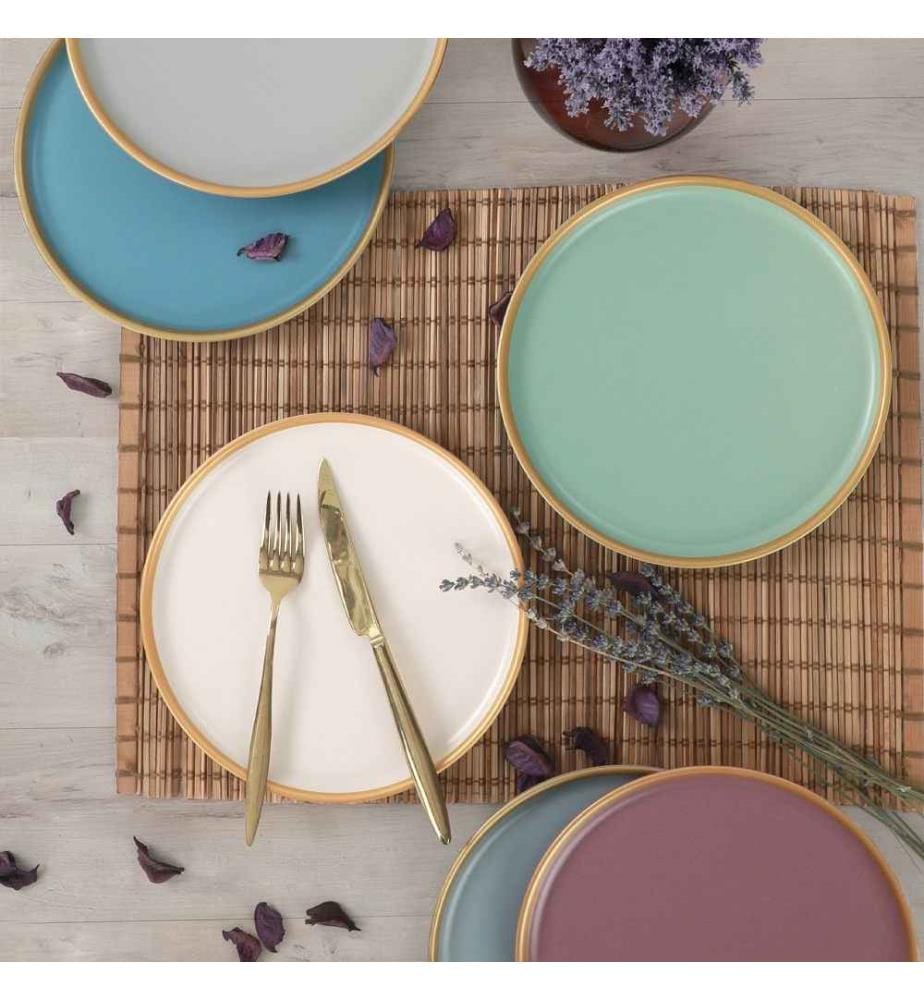 Set d'assiettes à dessert en céramique, 6 pièces, bleu, vert, rose, blanc, gris, blanc, 100% céramique