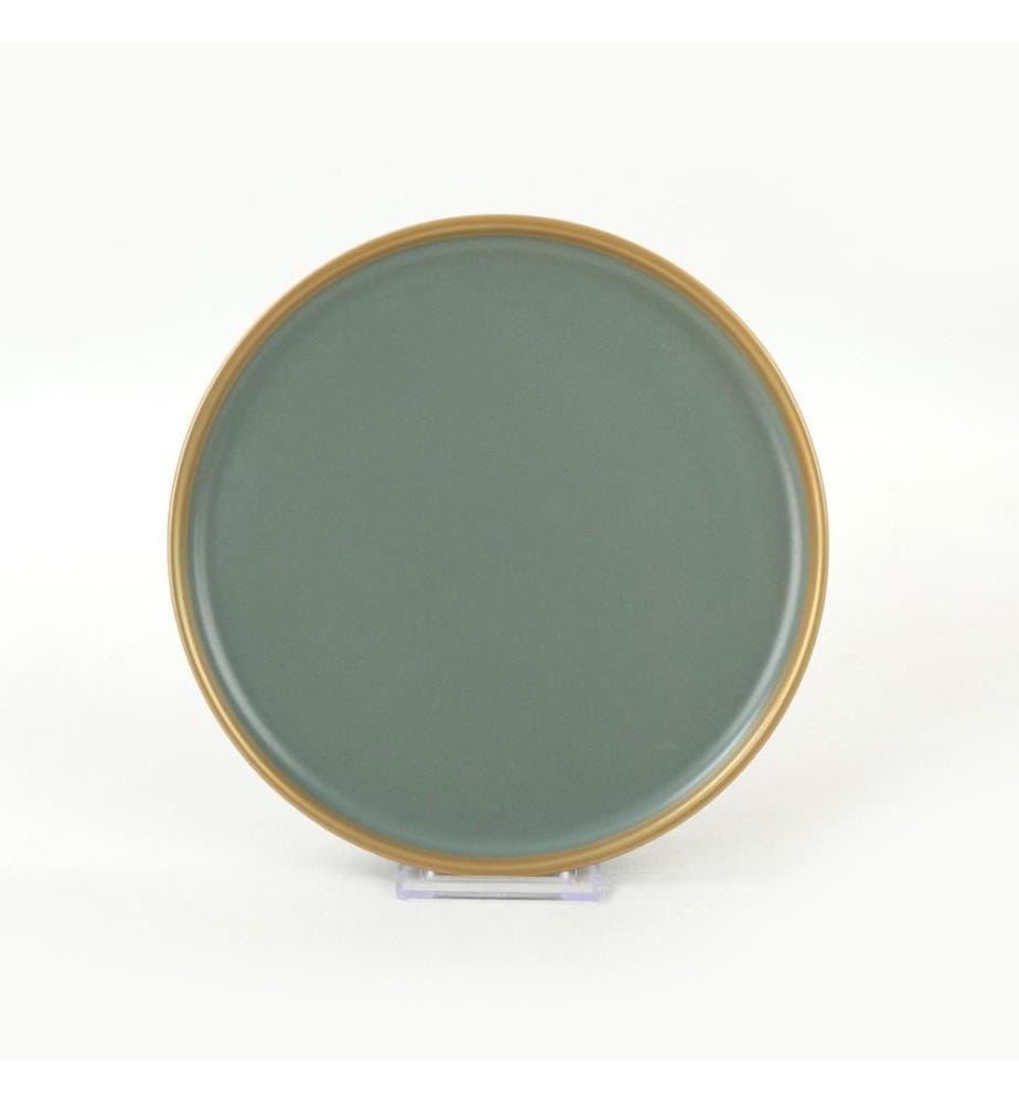 Set d'assiettes à dessert, 6 pièces, vert, or, grès céramique, n'absorbe pas l'eau