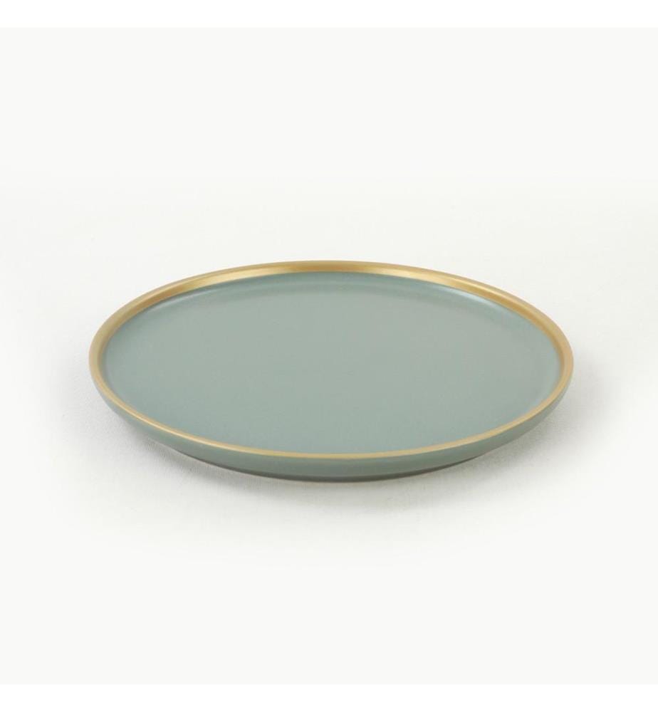 Set d'assiettes à dessert, 6 pièces, vert, or, grès céramique, n'absorbe pas l'eau