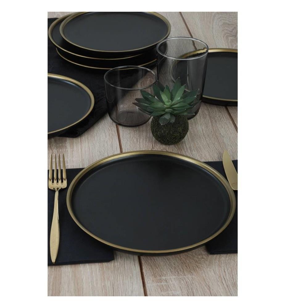 Dessertteller-Set, 6-teilig, Schwarz, Gold, Keramik-Steinzeug, wasserabweisend