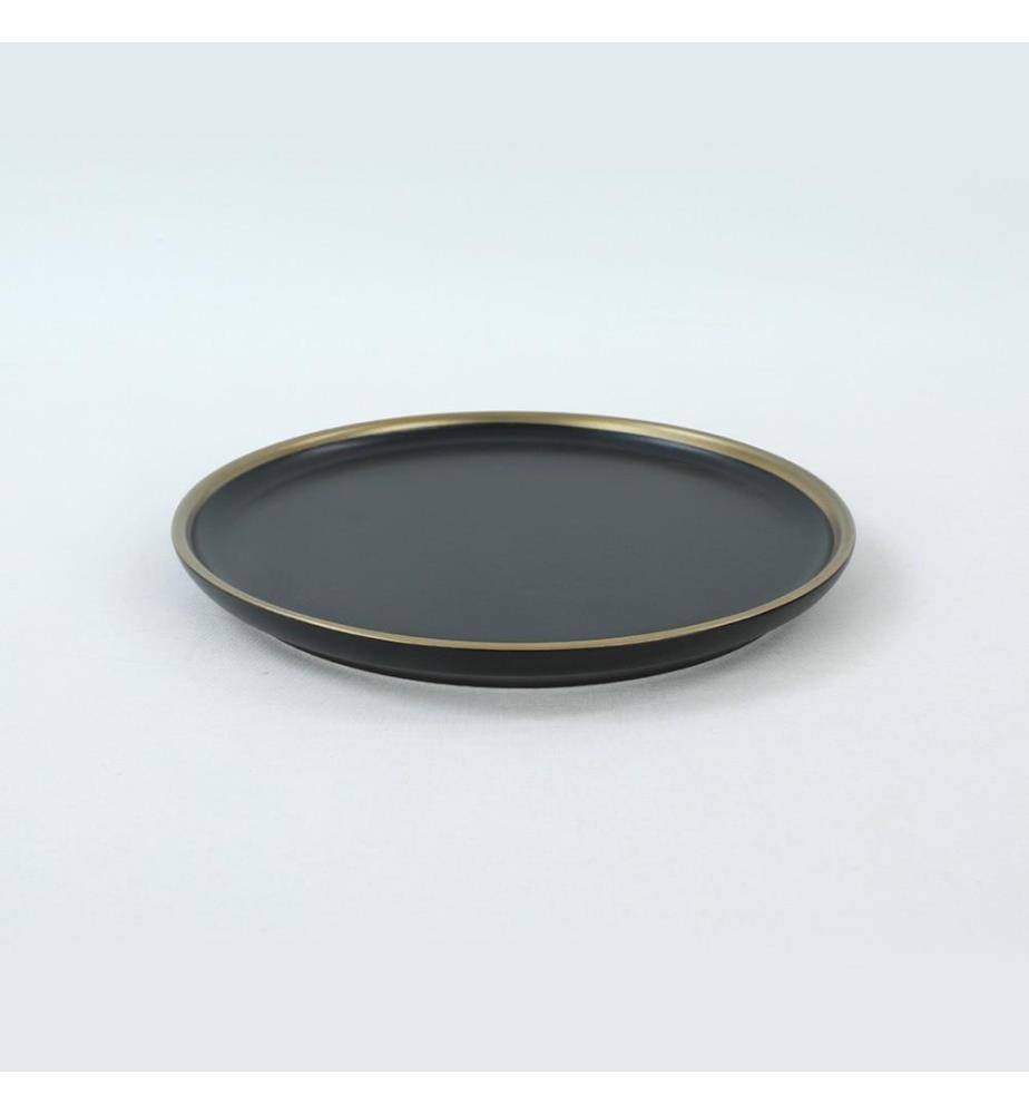 Dessertteller-Set, 6-teilig, Schwarz, Gold, Keramik-Steinzeug, wasserabweisend