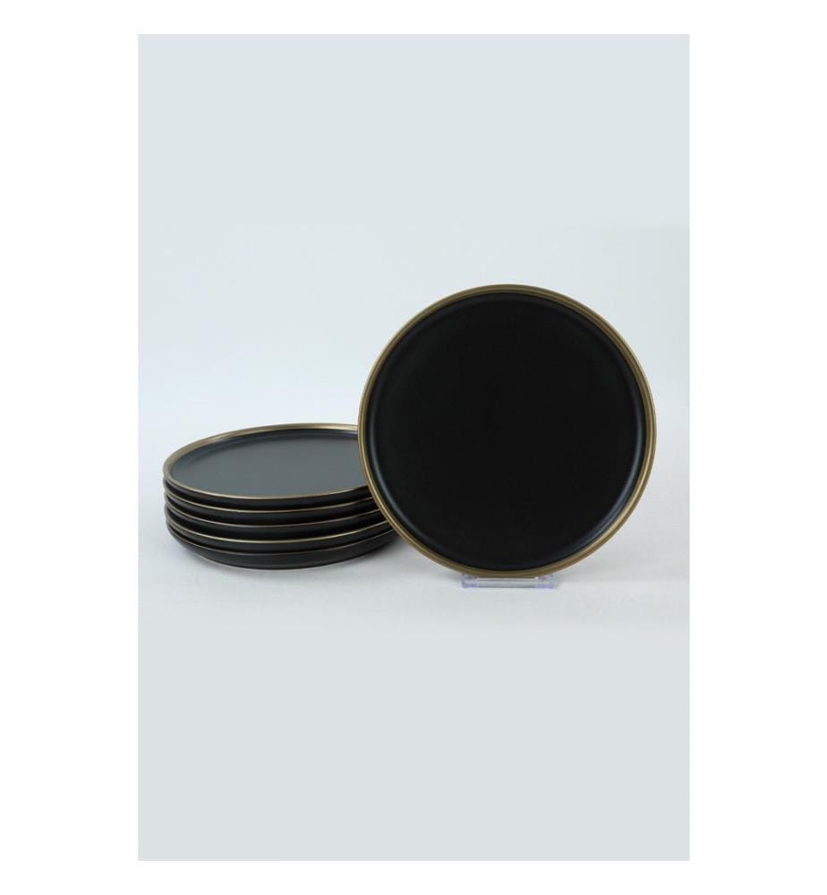 Dessertteller-Set, 6-teilig, Schwarz, Gold, Keramik-Steinzeug, wasserabweisend