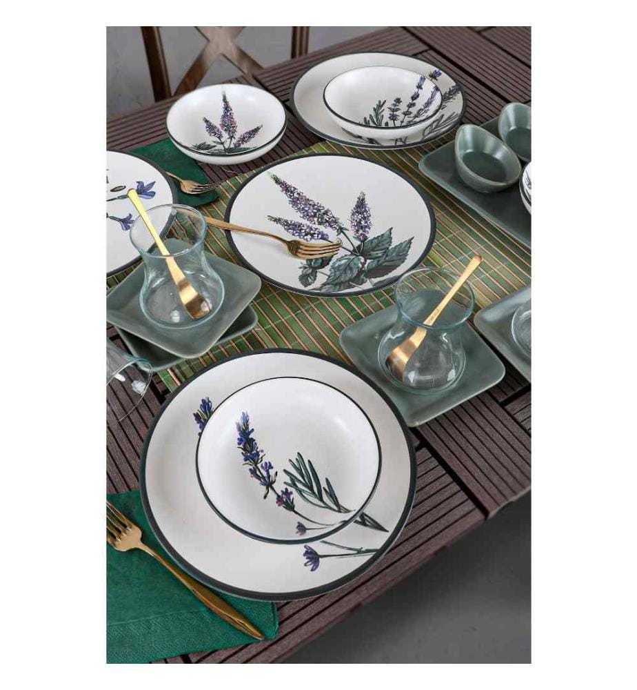 Frühstücksset, 21-teilig, Weiss, Grün, Lila, Schwarz, Keramik-Steinzeug, wasserabweisend