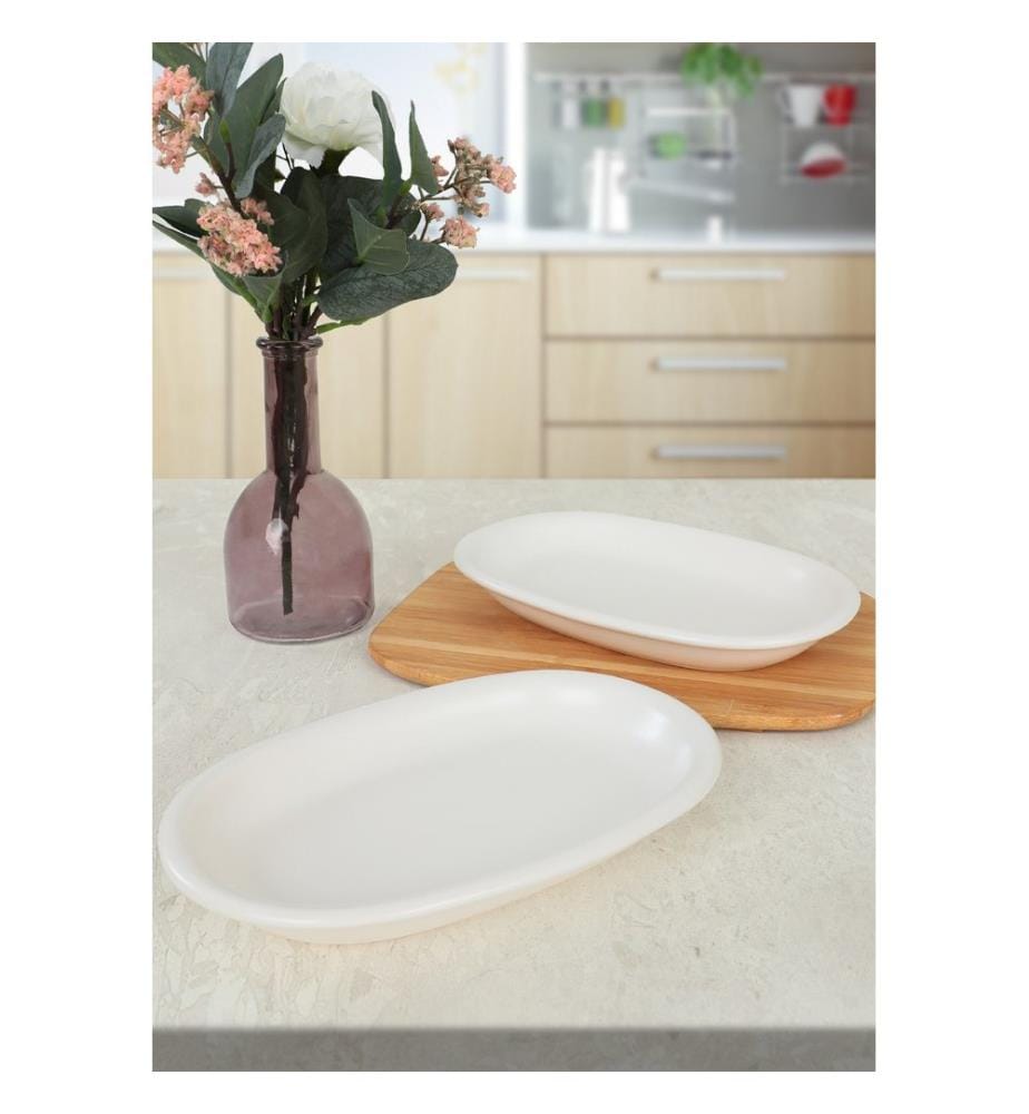 Teller-Set, 2-teilig, weiss, 100 % Keramik, antibakteriell