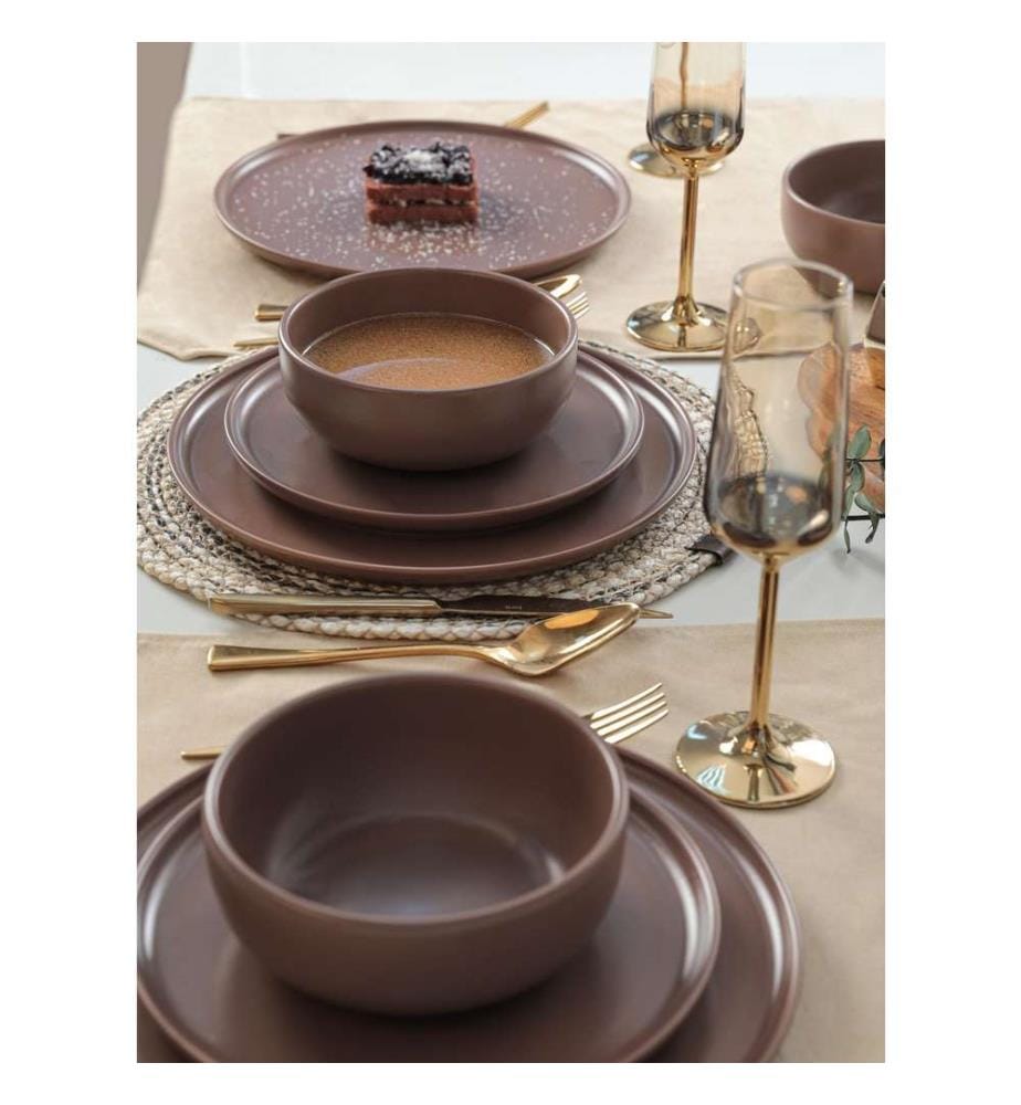 Service de table en céramique, 18 pièces, Taupe, 100% céramique, antibactérien