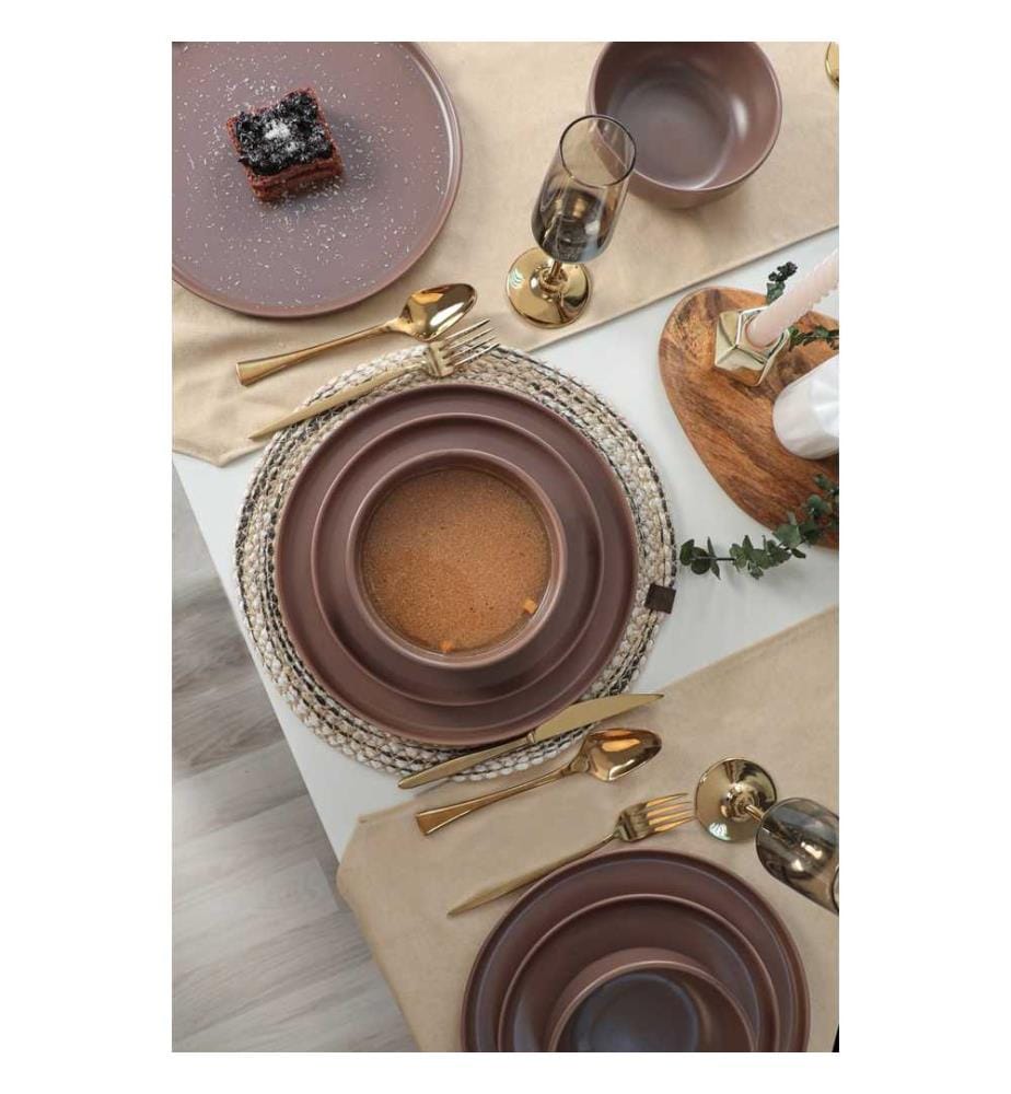 Service de table en céramique, 18 pièces, Taupe, 100% céramique, antibactérien