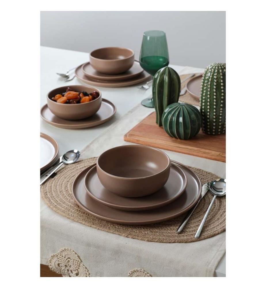 Service de table en céramique, 18 pièces, Taupe, 100% céramique, antibactérien