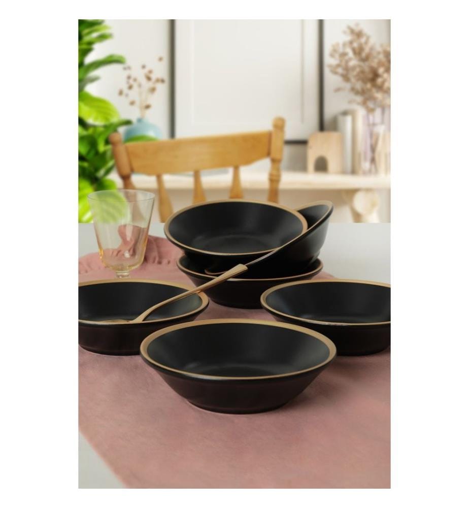 Teller-Set, 6-teilig, Schwarz, Gold, 100 % Keramik, antibakteriell