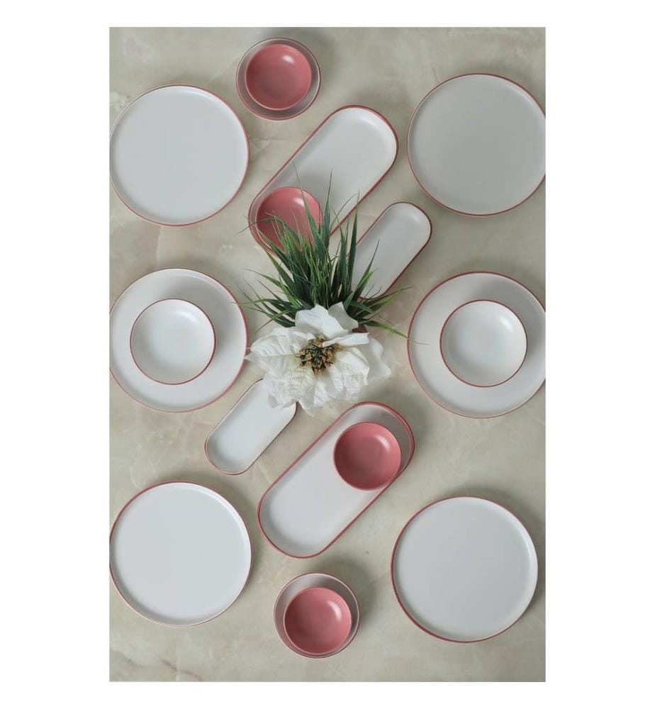 Set de petit-déjeuner, 18 pièces, rose, blanc, 100% céramique, antibactérien