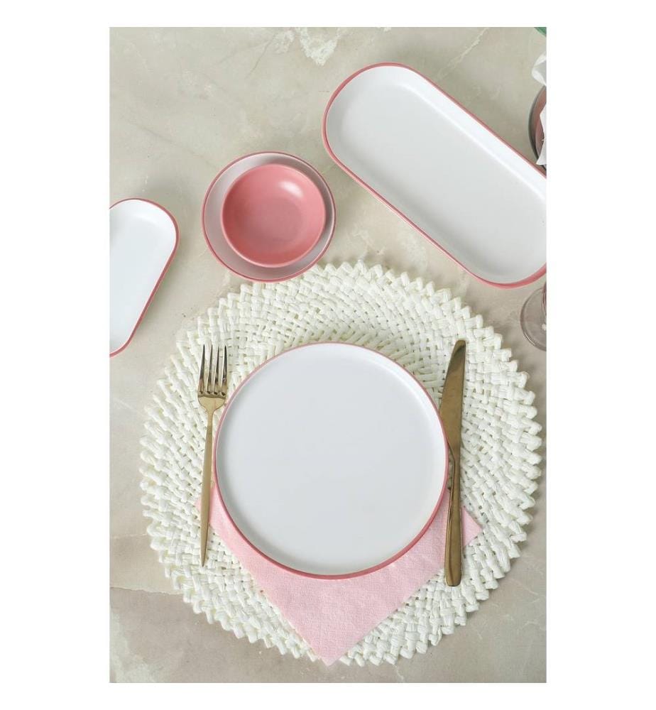 Set de petit-déjeuner, 18 pièces, rose, blanc, 100% céramique, antibactérien