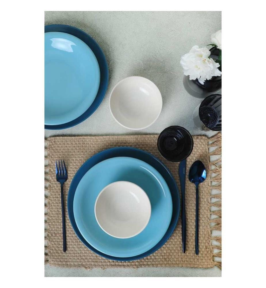 Service de table en céramique, 18 pièces, bleu, blanc, 100% céramique, antibactérien