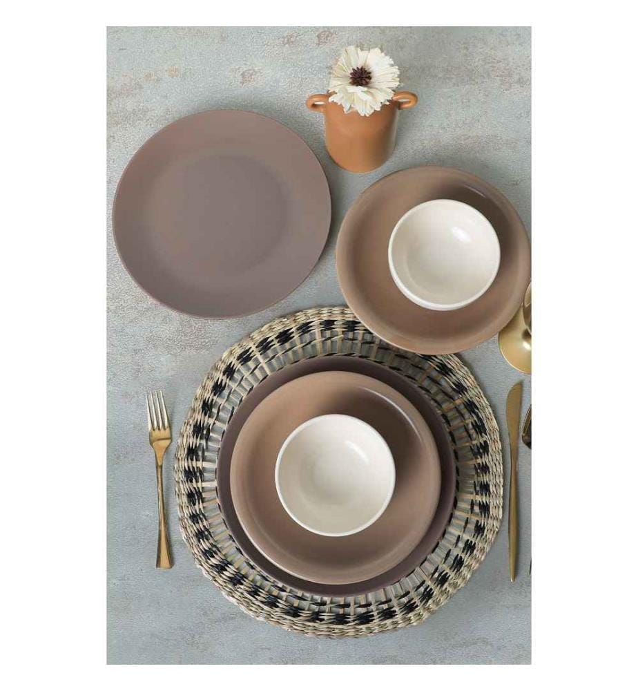 Service de table en céramique, 18 pièces, marron, blanc, 100% céramique, antibactérien