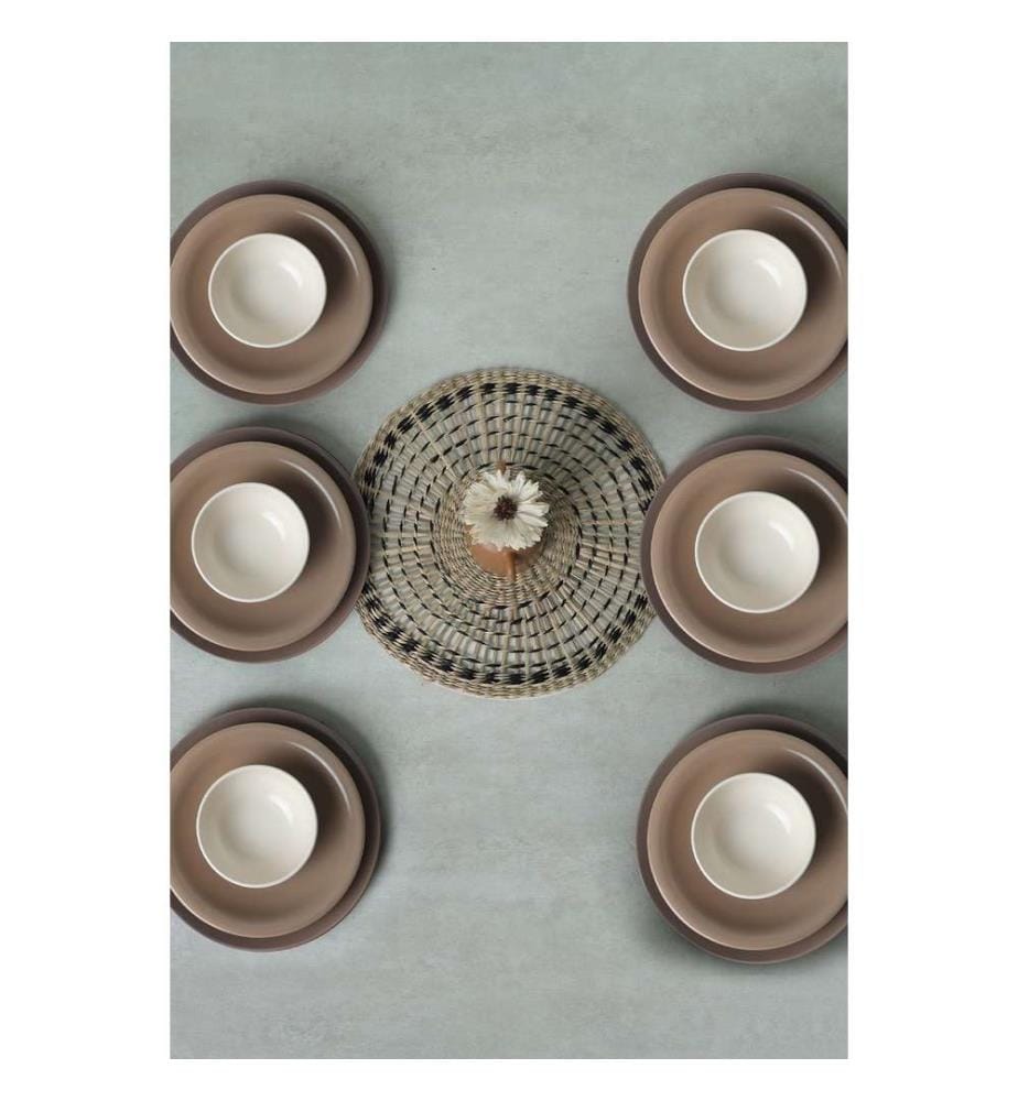 Service de table en céramique, 18 pièces, marron, blanc, 100% céramique, antibactérien