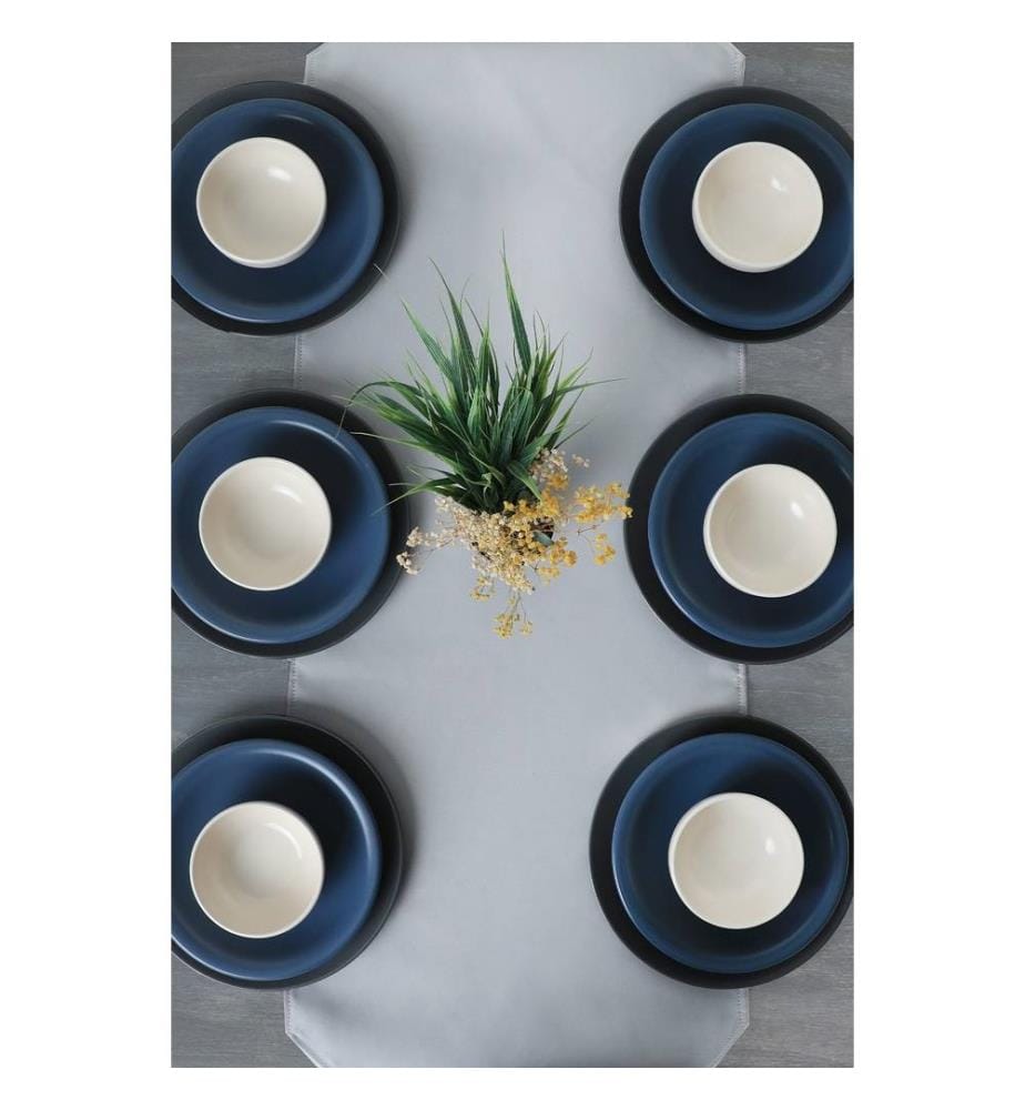 Service de table en céramique, 18 pièces, bleu, blanc, 100% céramique, antibactérien