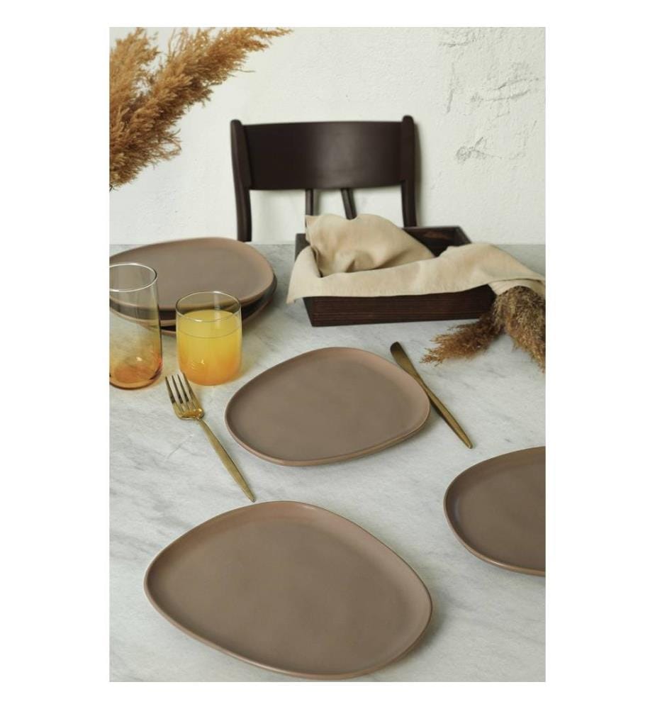 Dessertteller-Set, 6-teilig, Taupe, 100 % Keramik, antibakteriell