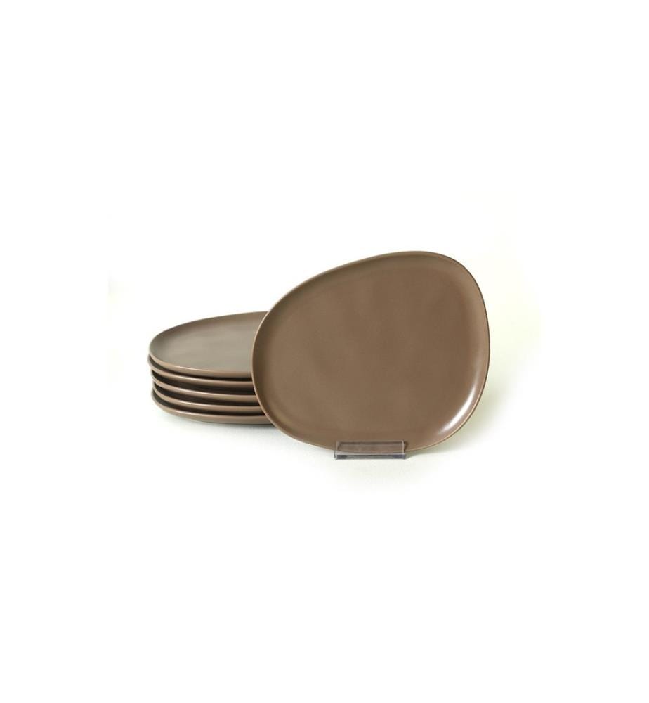 Dessertteller-Set, 6-teilig, Taupe, 100 % Keramik, antibakteriell