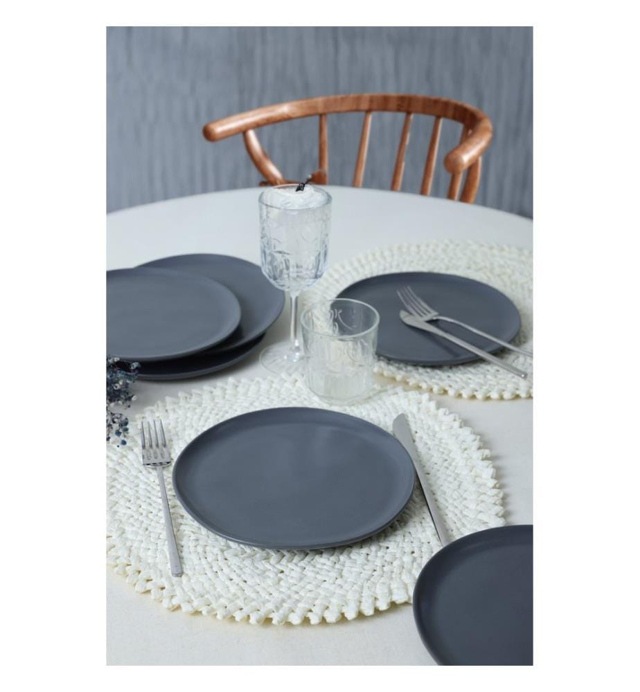 Dessertteller-Set, 6-teilig, Grau, 100 % Keramik