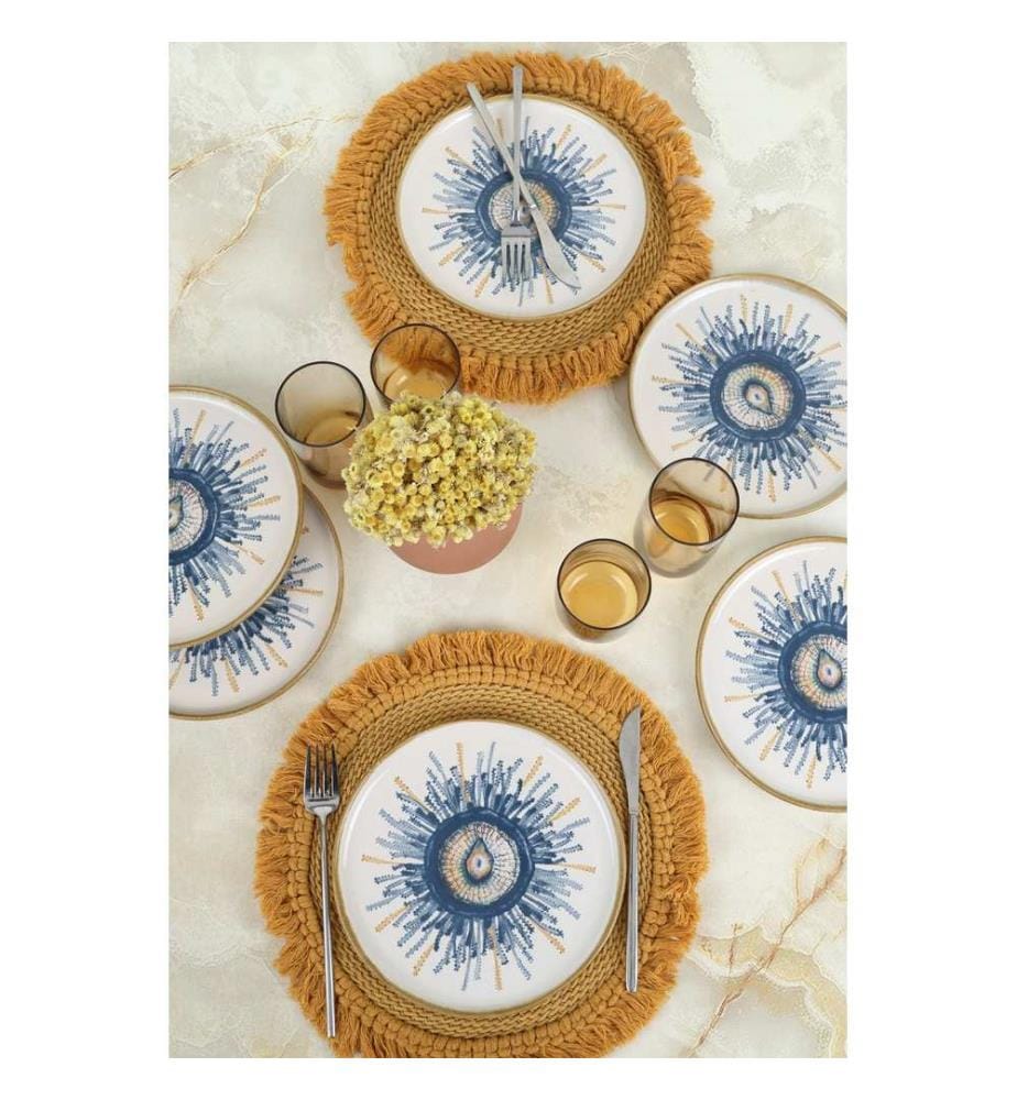 Set d'assiettes à dessert, 6 pièces, blanc, bleu, orange, 100% CERAMIC STONEWARE