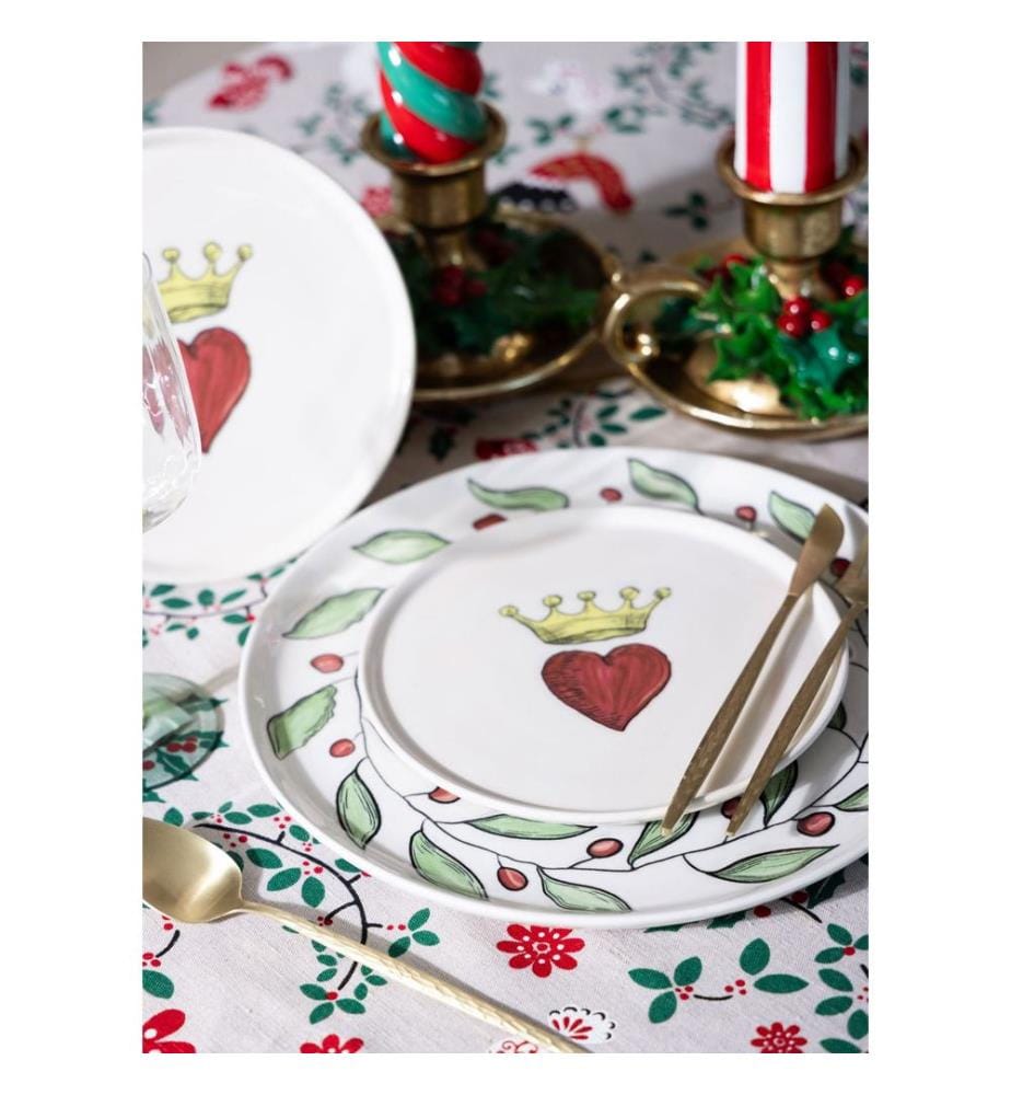 Set d'assiettes à dessert, 6 pièces, blanc, rouge, jaune, 100% CERAMIQUE