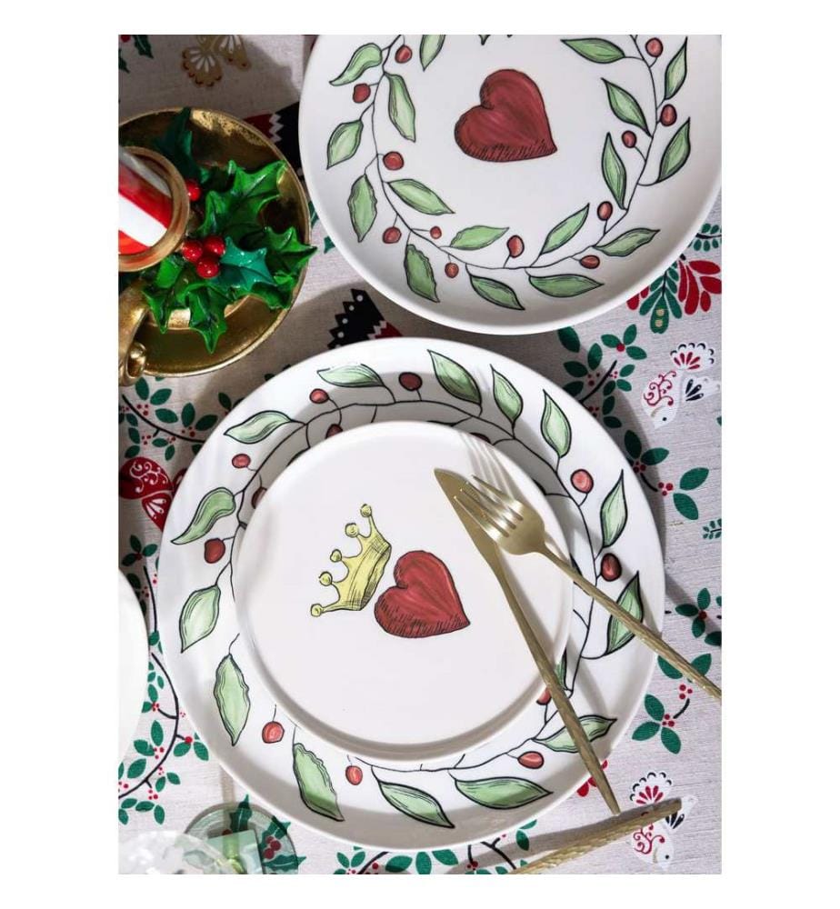 Set d'assiettes à dessert, 6 pièces, blanc, rouge, jaune, 100% CERAMIQUE