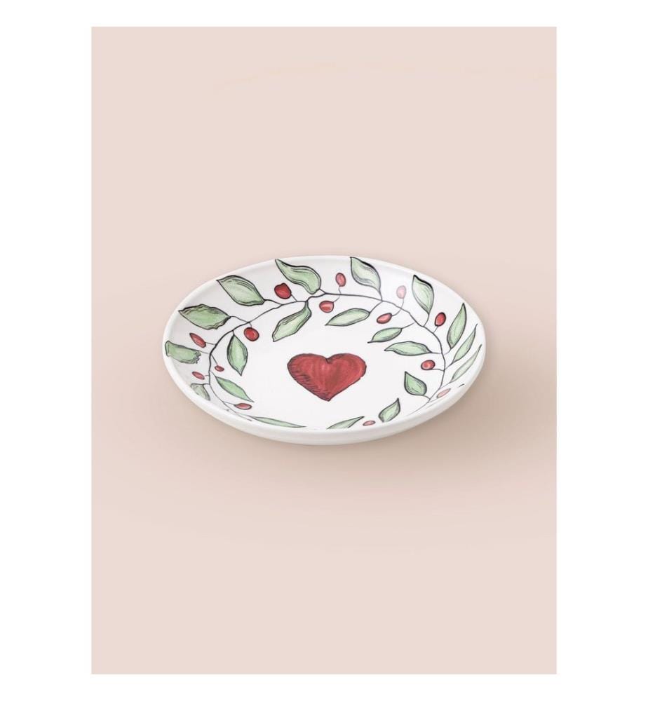 Set d'assiettes, 6 pièces, blanc, rouge, vert, 100% CERAMIQUE