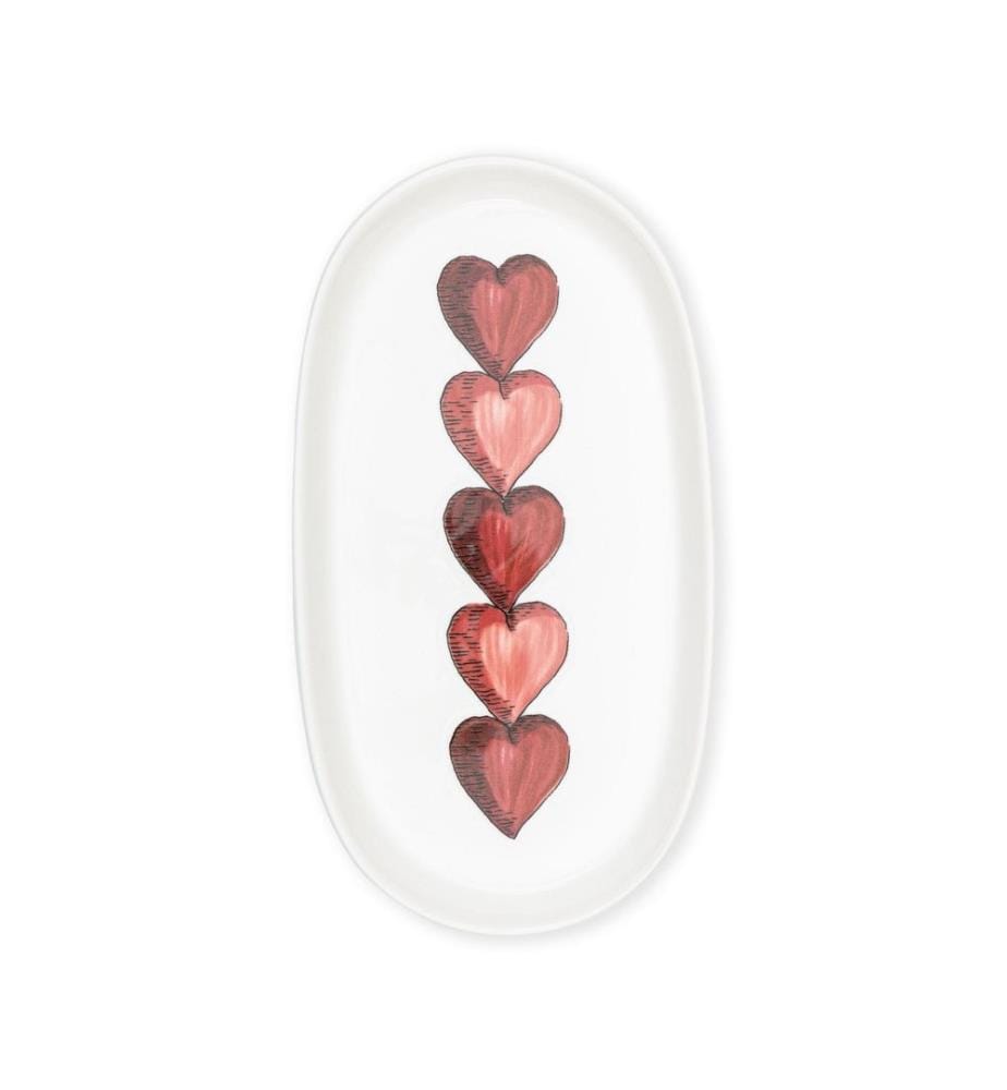 Set di vassoi, 2 pezzi, bianco e rosso, 100% ceramica