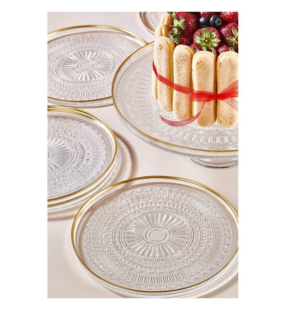 Set d'assiettes à dessert, 7 pièces, transparent, 100% VERRE