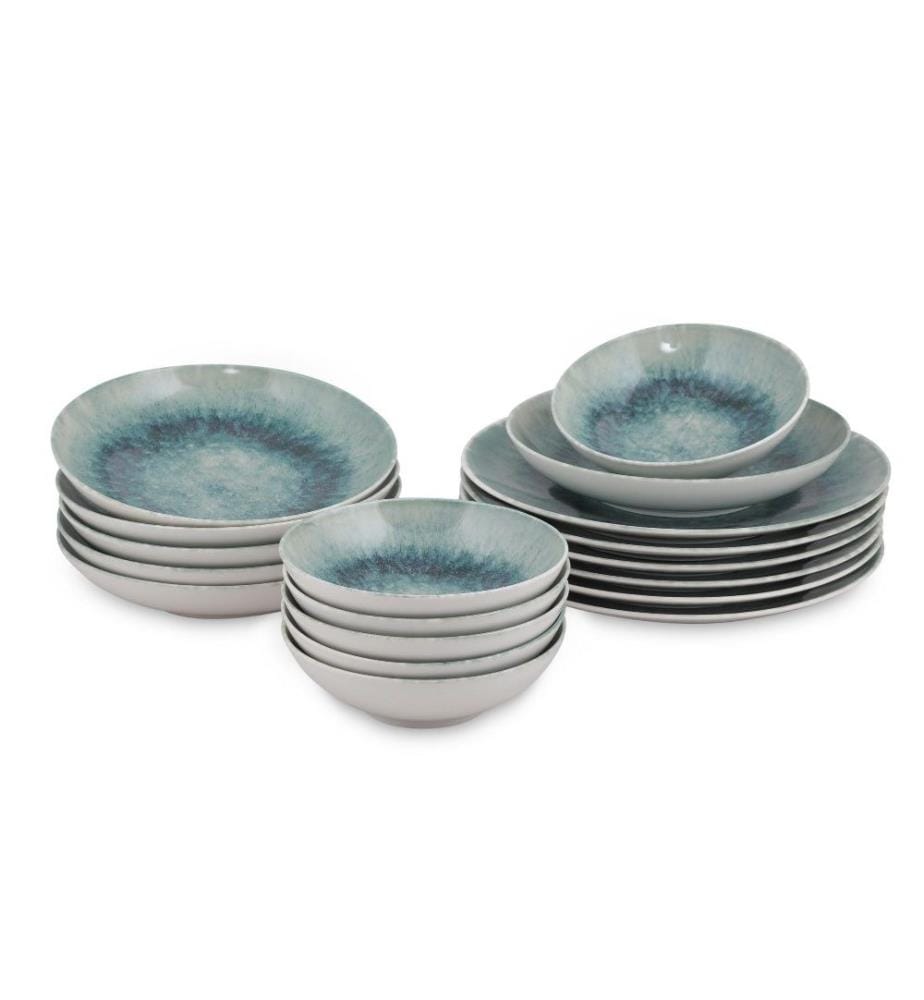 Essservice, 18-teilig, Weiss, Blau, Porzellan