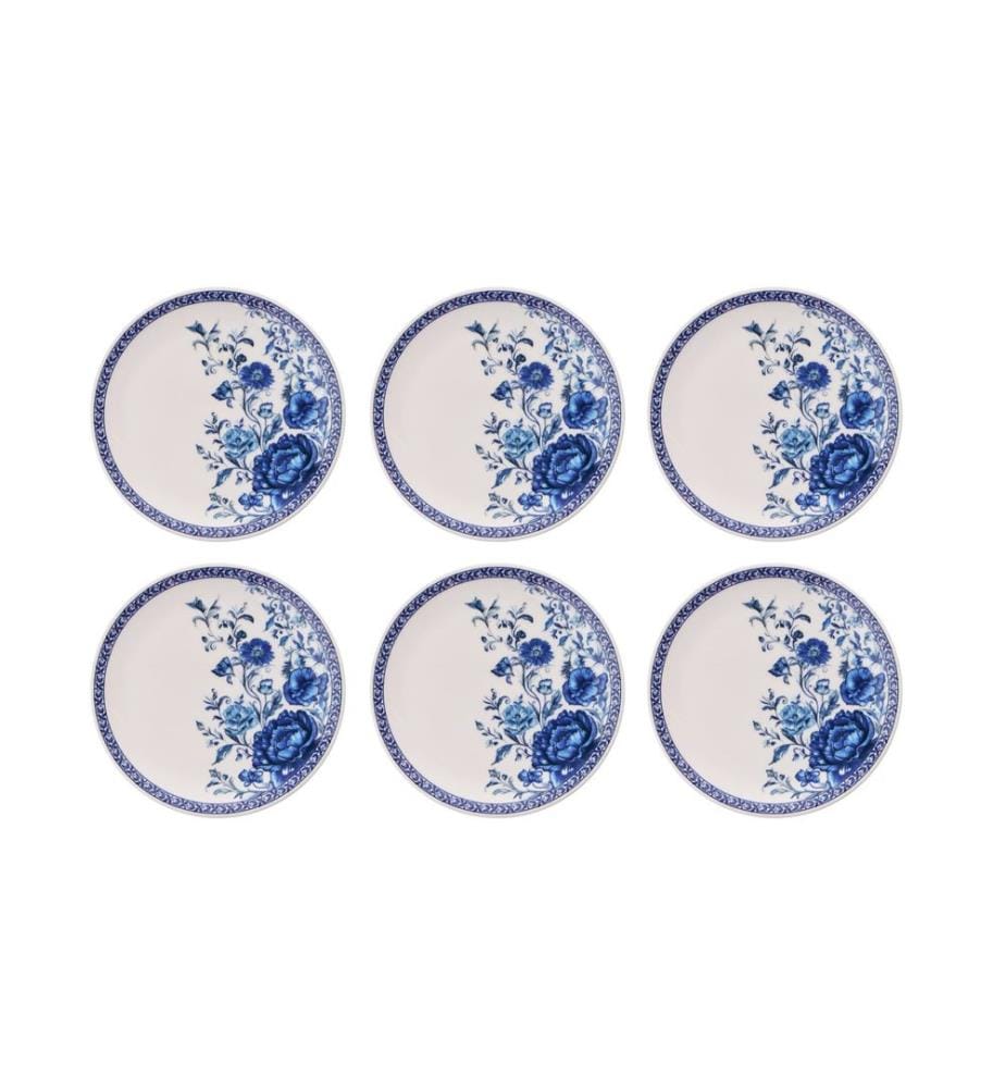 Set d'assiettes à dessert, 6 pièces, bleu, blanc, 100% CERAMIQUE