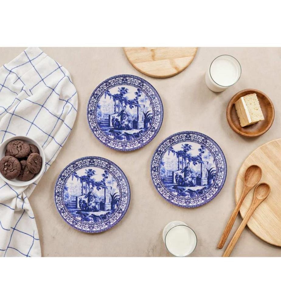 Dessertteller-Set, 6-teilig, Blau, Weiss, 100 % Keramik