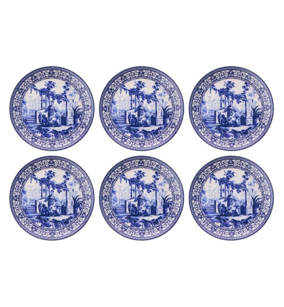 Dessertteller-Set, 6-teilig, Blau, Weiss, 100 % Keramik