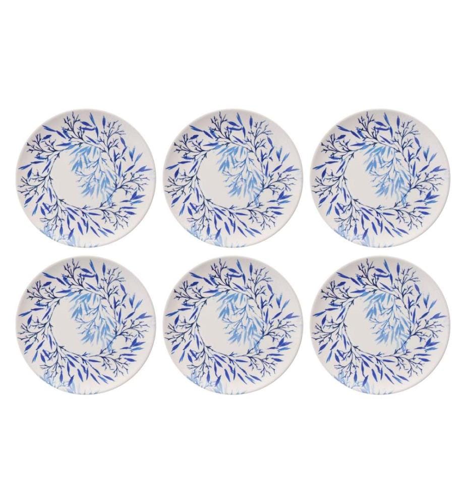 Dessertteller-Set, 6-teilig, Blau, Weiss, 100 % Keramik