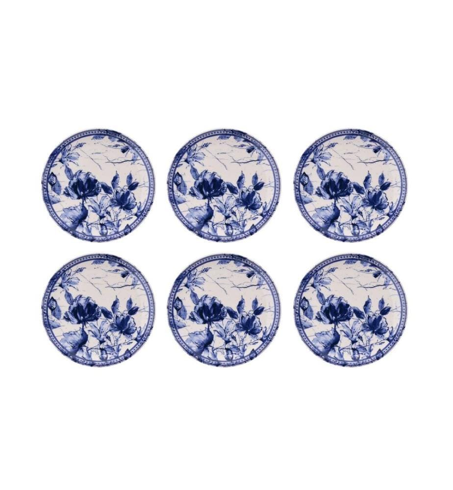 Dessertteller-Set, 6-teilig, Blau, Weiss, 100 % Keramik