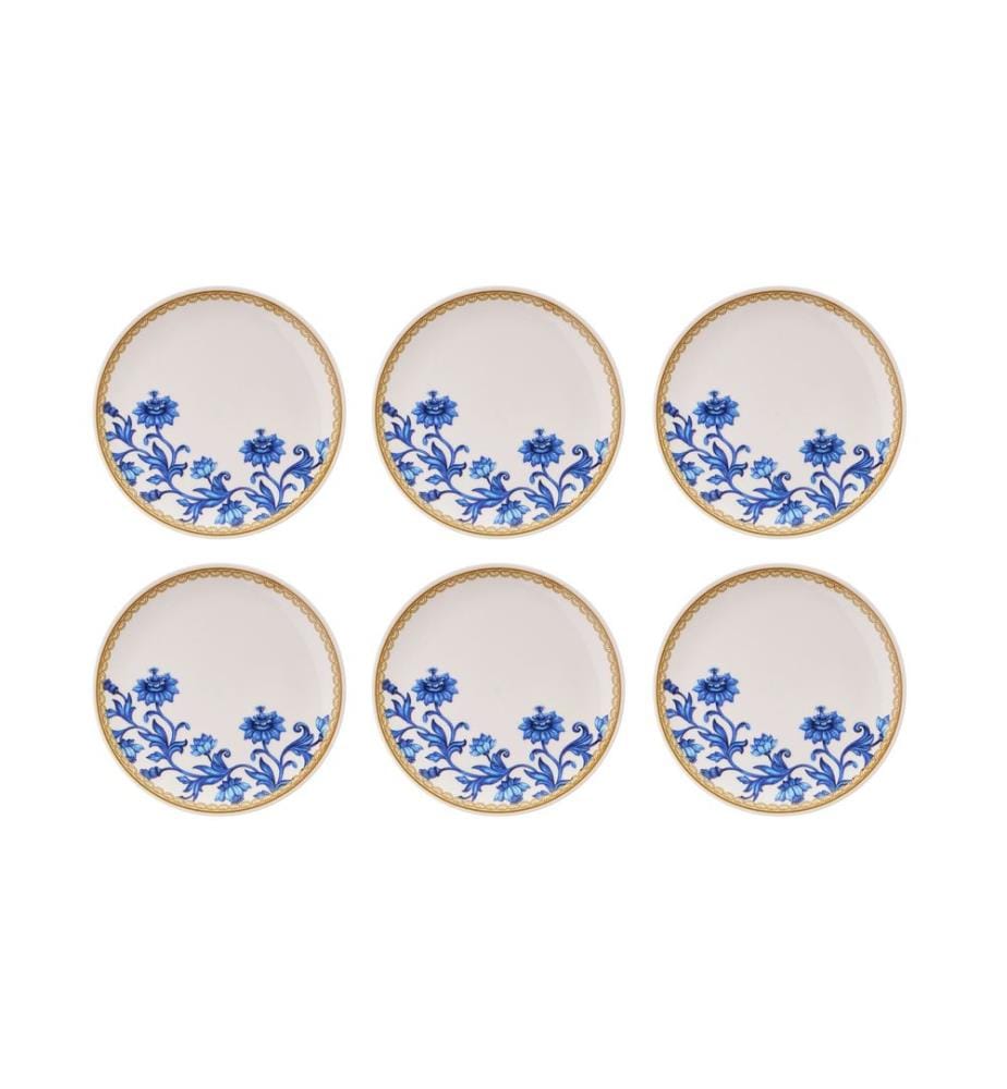 Dessertteller-Set, 6-teilig, Gold, Blau, Weiss, 100 % Keramik