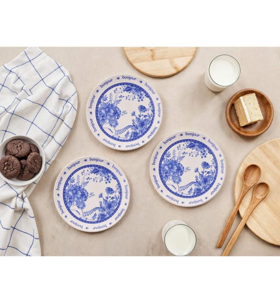 Dessertteller-Set, 6-teilig, Blau, Weiss, 100 % Keramik