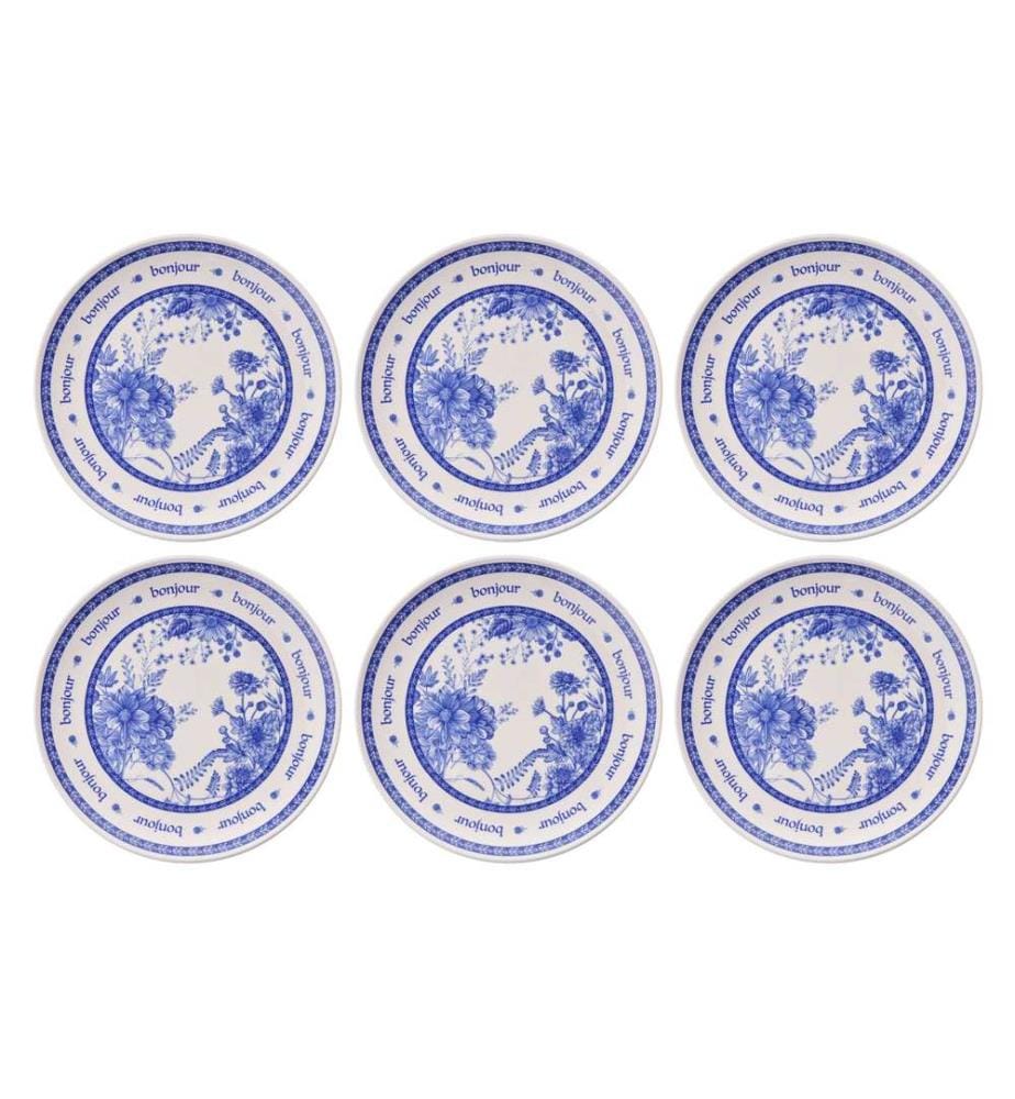 Dessertteller-Set, 6-teilig, Blau, Weiss, 100 % Keramik