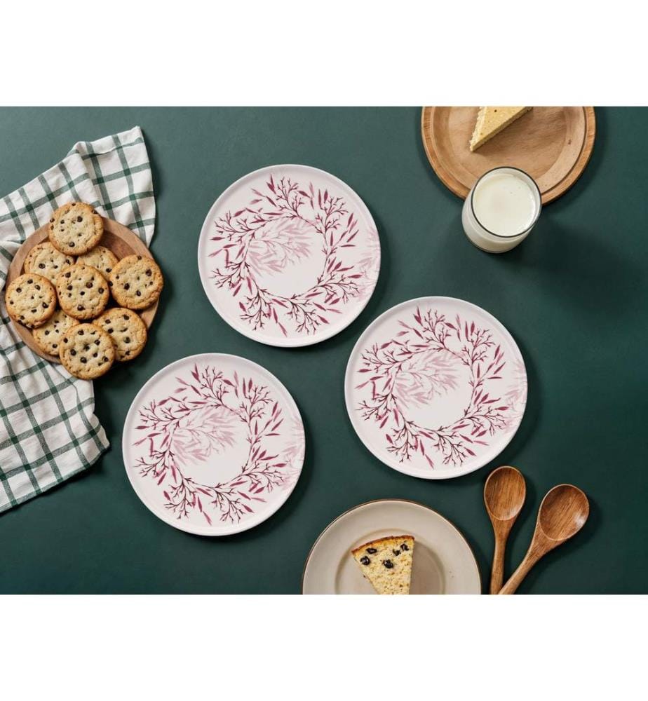 Set d'assiettes à dessert, 6 pièces, rouge, blanc, 100% CERAMIQUE