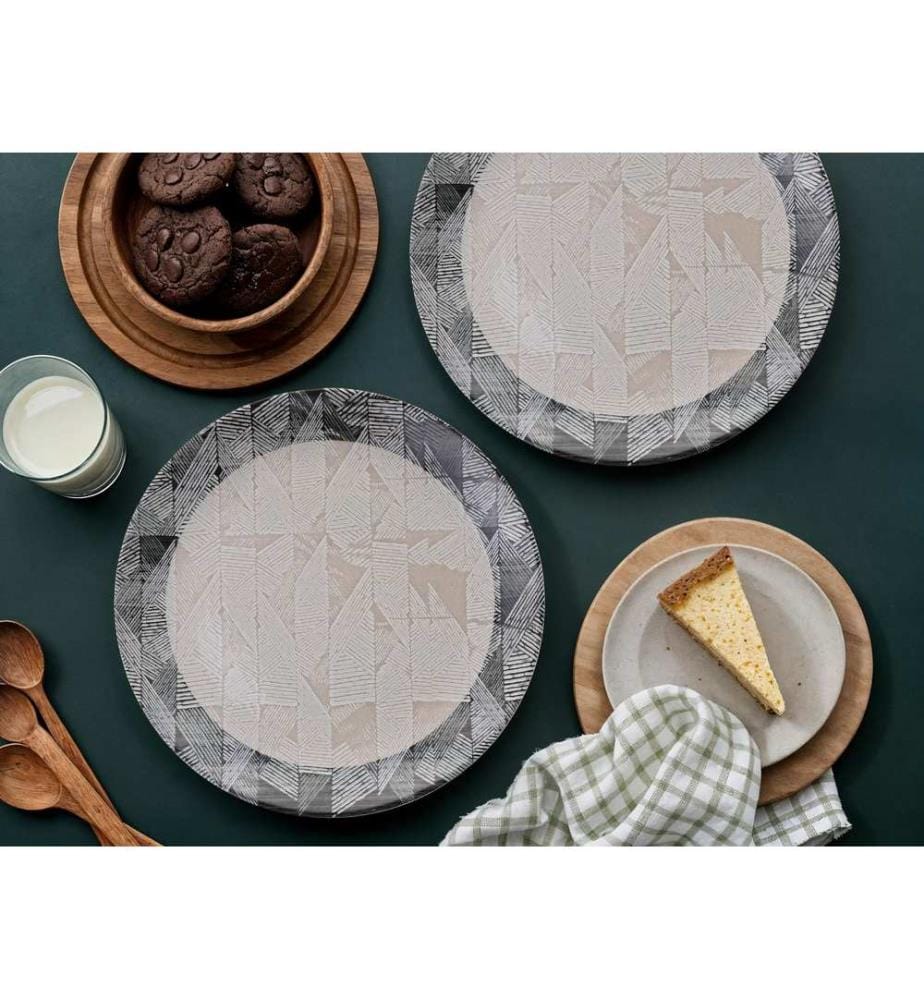 Set d'assiettes de service, 6 pièces, gris, noir, beige, 100% CERAMIC